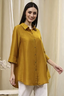 Ochre Yellow Dyed High-Low Shirt image number 4