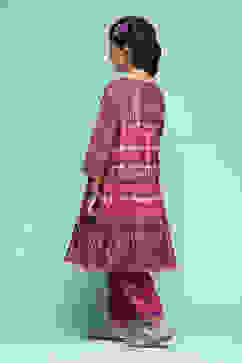 Pink & Purple Polyester Tiered Kurta Printed Suit Set image number 4