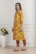 Yellow Floral Printed Straight Kurta image number 2