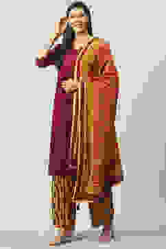 Maroon LIVA A-Line Kurta Palazzo Suit Set image number 5