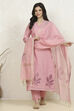 Pink Tissue Hand Embroidered Unstitched Suit Set image number 1