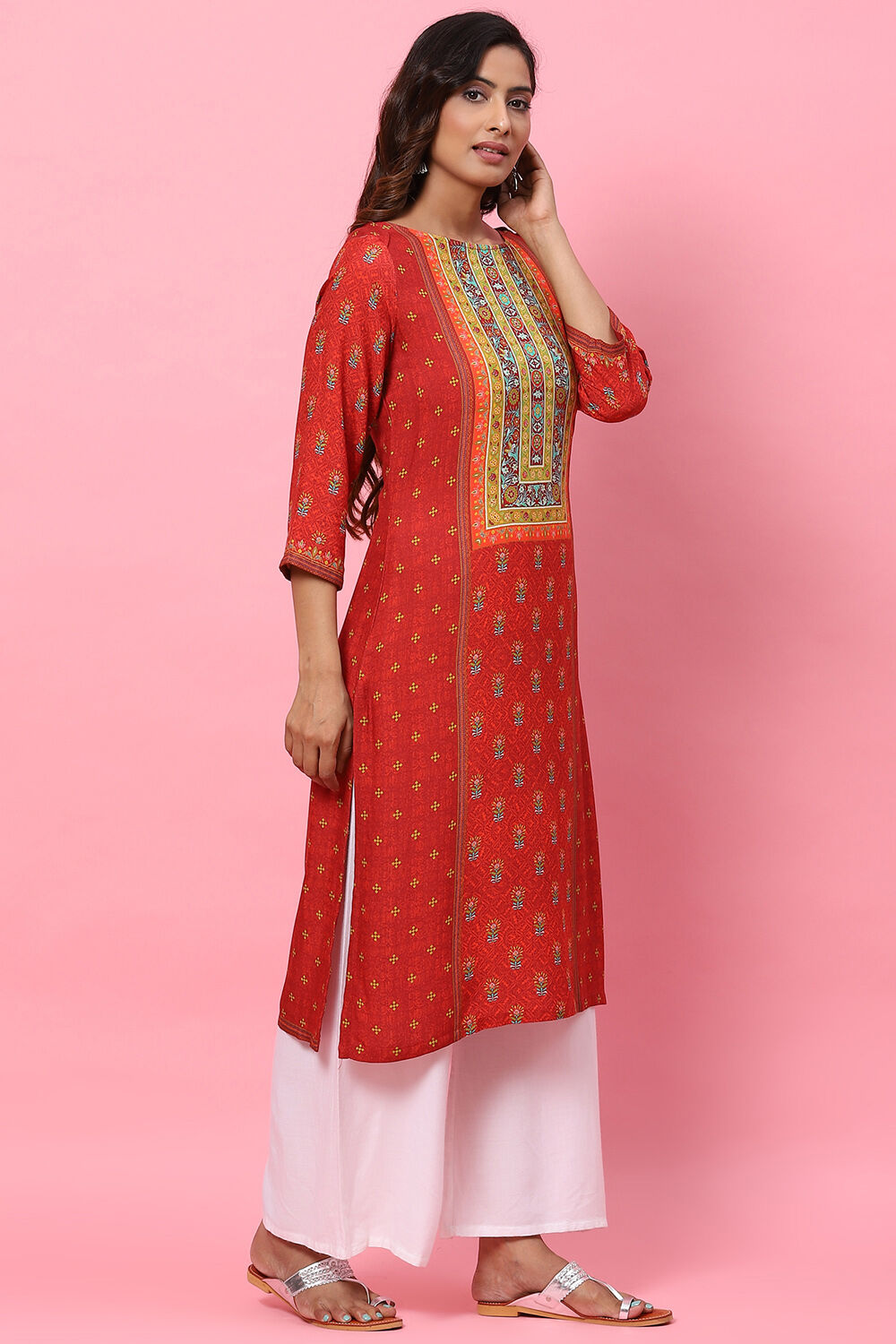 Mustard Straight Rayon Kurta image number 3