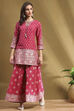 Pink Yarn Dyed Straight Suit Set image number 6