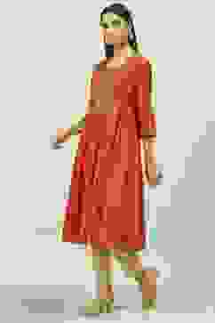 Burnt Orange Poly Metallic A-Line Yarndyed Kurta image number 2