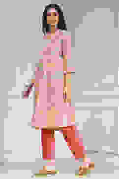 Coral Cotton Printed A-Line Kurta image number 2