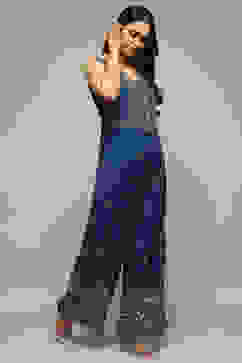 Blue Embroidered Straight Jumpsuit image number 4