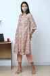 Peach Art Silk Straight Kurta Relaxed Pant Suit Set image number 4