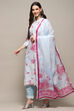 Off White Blue Cotton Straight Suit Set