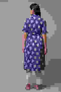 Blue Cotton Straight Yarndyed Dress image number 2