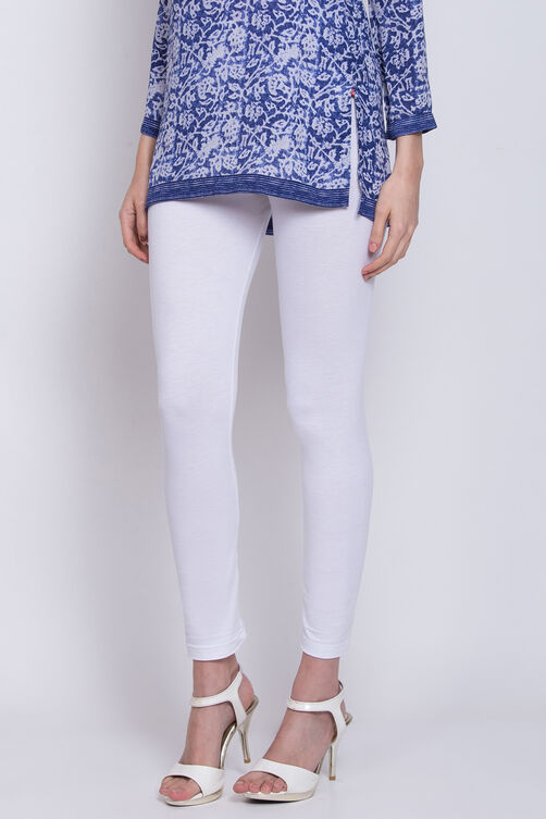 Off White Cotton Lycra Leggings image number 1