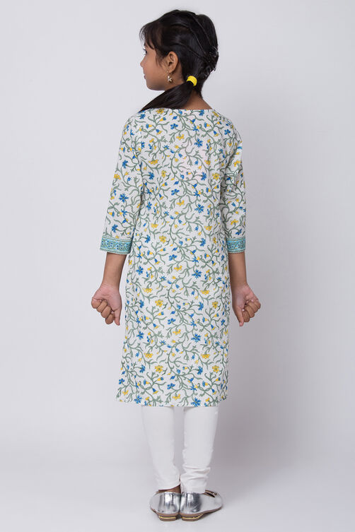 White Cotton Straight Kurta Churidar Suit Set image number 4