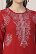 Red Cotton Floral Motifs Straight Suit Set image number 1