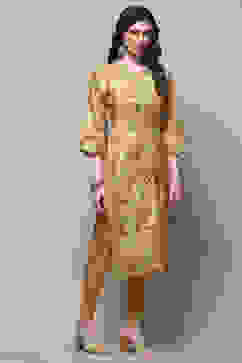 Beige Polyester Straight Kurta image number 4