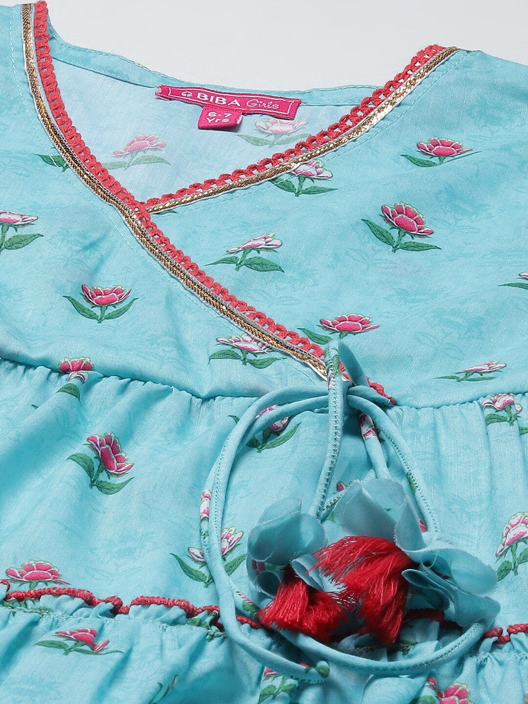 Turquoise Art Silk Straight Printed Kurta image number 1