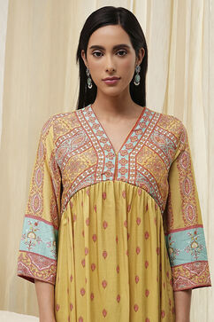 Green Modal Printed Gathered Kurta Set image number 1