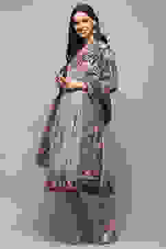 Grey Cotton Gathered Suit Set image number 4