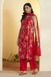 Red Floral Straight Viscose Blend Kurta Set image number 3