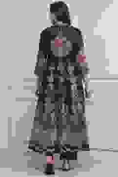 Charcoal Cotton Kalidar Printed Kurta Pants Set image number 4