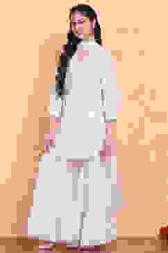 Off-White Embroidered Straight Suit Set image number 3