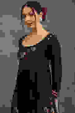 Rohit Bal Indigo Silk Chanderi Floral Anarkali Suit Set image number 1