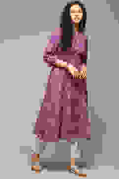 Purple Cotton IKAT Flared Yarndyed Kurta image number 4