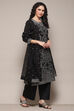 Black Cotton Satin Straight Kurta Palazzo Suit Set image number 6