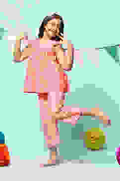 Coral Rayon Printed Sleepwear image number 3