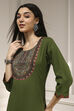 Green Cotton Hand Block Print Unstitched Suit Set image number 2