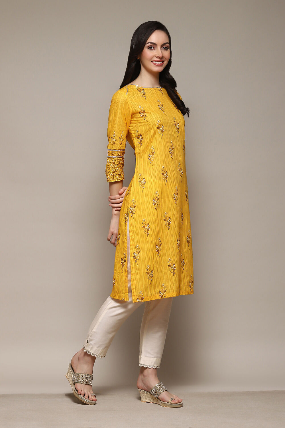 Green Cotton Straight Printed Kurta image number 3