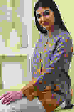 Purple Muslin Printed Straight Short Kurta image number 1