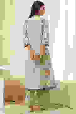 Sage Green Pure Cotton Floral Kalidar Suit Set image number 4