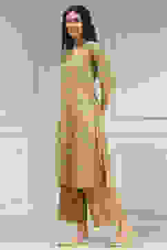 Beige Cotton Printed Straight Kurta image number 2