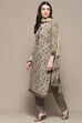 Grey Cotton Screen Printed Unstitched Suit Set image number 5