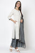 Off White Cotton Flax Straight Kurta Palazzo Suit Set image number 4