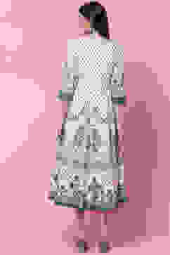 Green Cotton Flared Printed Kurta Dress image number 4