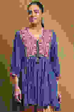 Blue and Beige Embroidered Peplum Kurta Set image number 1