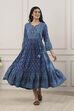 Indigo Ethnic Motifs Flared Midi Dress image number 0