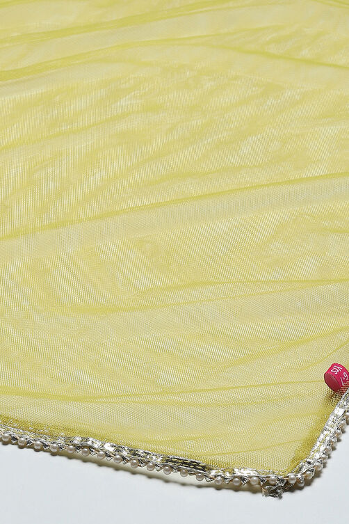 Lime Yellow Poly Chanderi Floral Lehenga Set image number 3