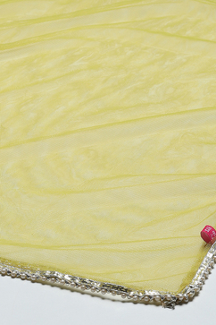 Lime Yellow Poly Chanderi Floral Lehenga Set image number 3