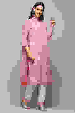 White Red Cotton Straight Suit Set image number 6