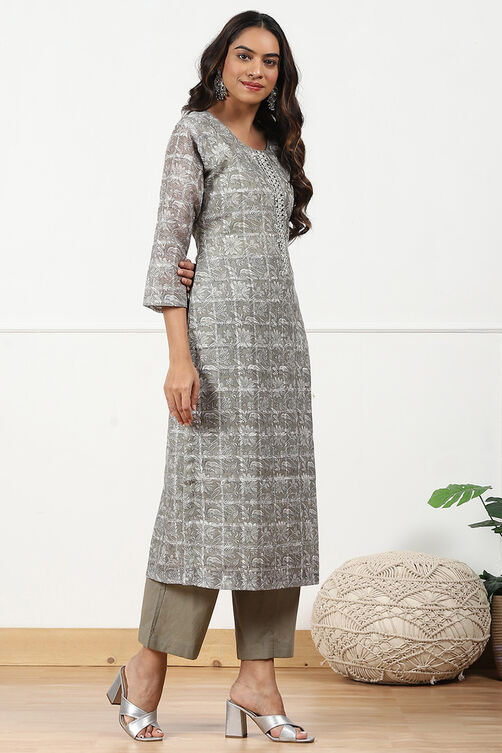 Turquoise Linen Blend Printed Unstitched Suit Set image number 5