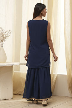 Blue Embroidered Straight Suit Set image number 4