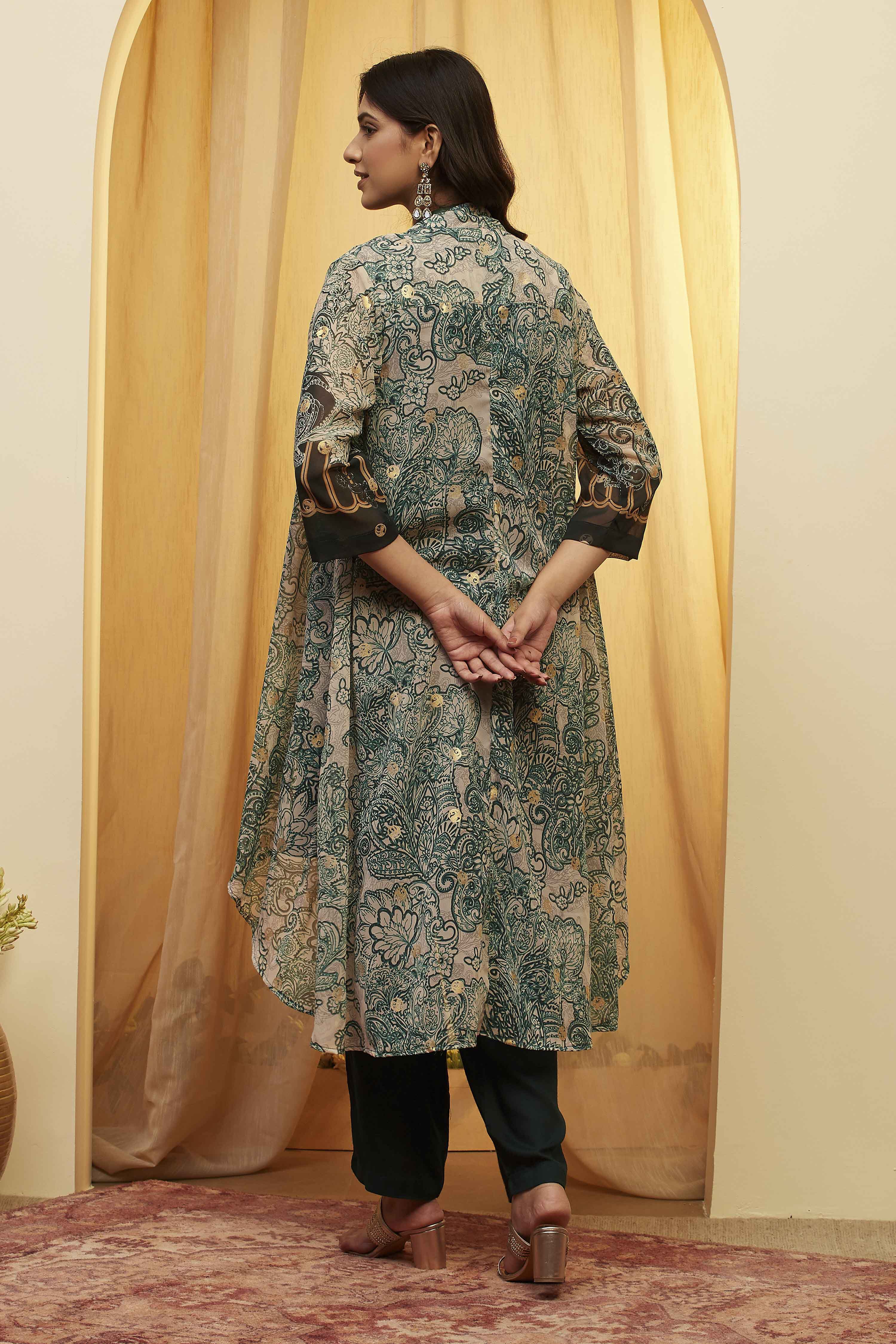 Green Viscose Rayon Straight Fusion Set image number 5