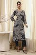 Charcoal Floral Printed Straight Kurta image number 5