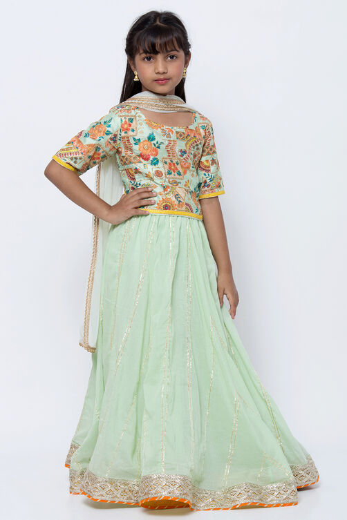 Mint Green Girls Lehenga Set image number 3