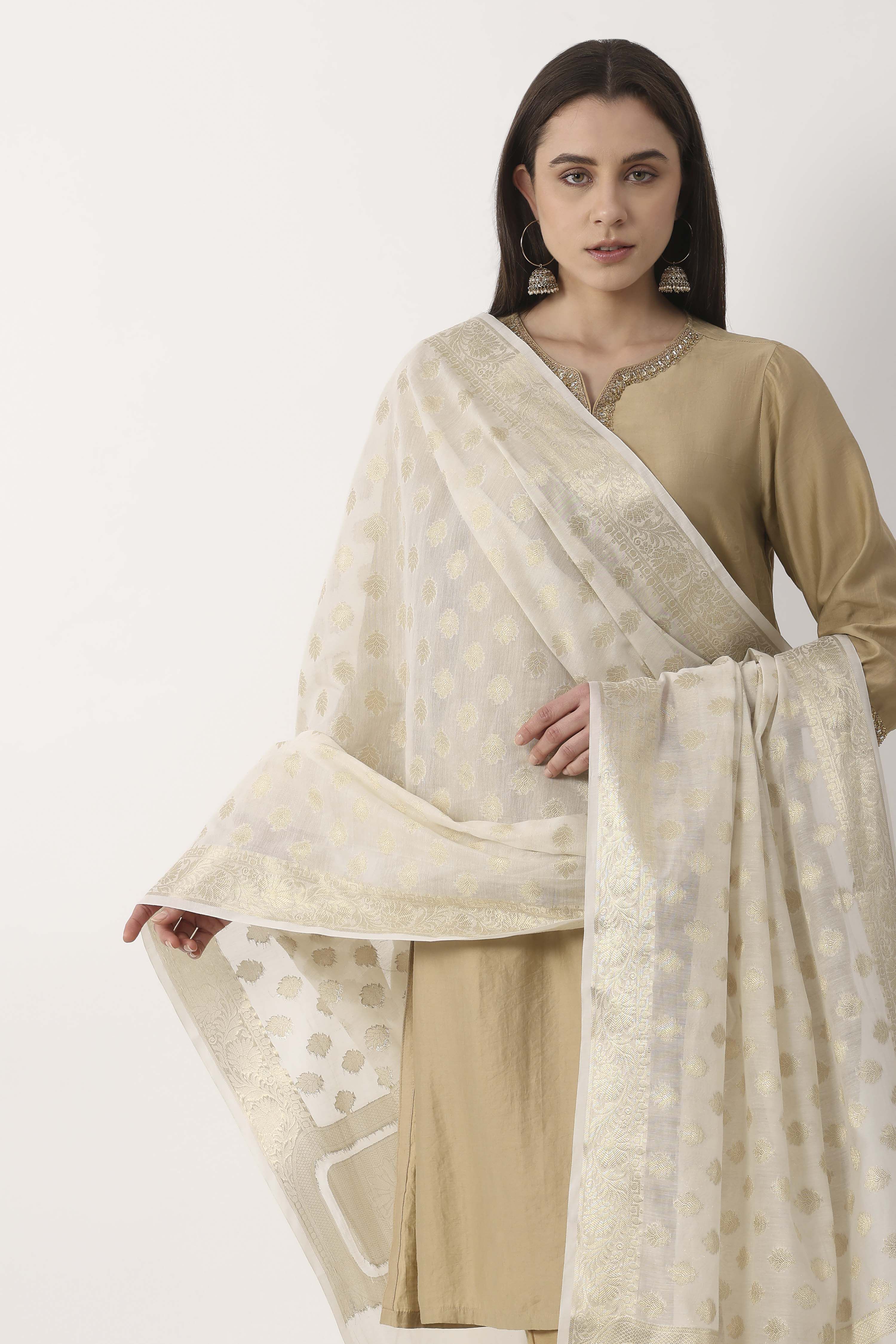 White Art Silk Dupatta image number 1