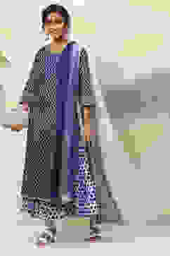 Indigo Straight Kurta Churidar Suit Set image number 8