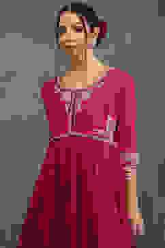 Rohit Bal Pink Silk Chanderi Floral Anarkali Suit Set image number 1