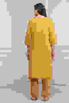 Mustard Yellow Dyed Embroidered Straight Suit Set image number 4