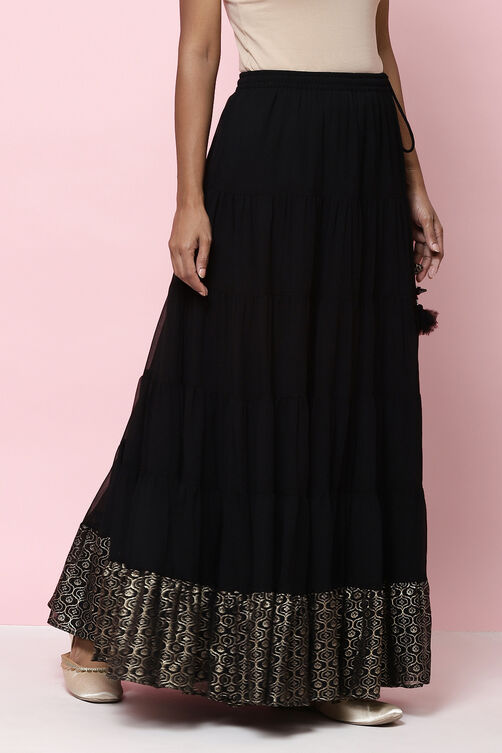 Black Flared Art Silk Skirts image number 4